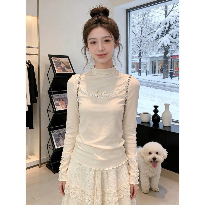 大码胖mm韩系蕾丝花边半高领长袖t恤女秋冬季修身显瘦打底衫上衣,女装/女士精品,大码内搭,淘宝优惠券,粉丝福利购,淘宝优惠卷