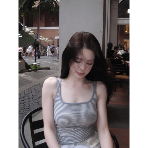 大码胖mm美式性感条纹吊带背心女