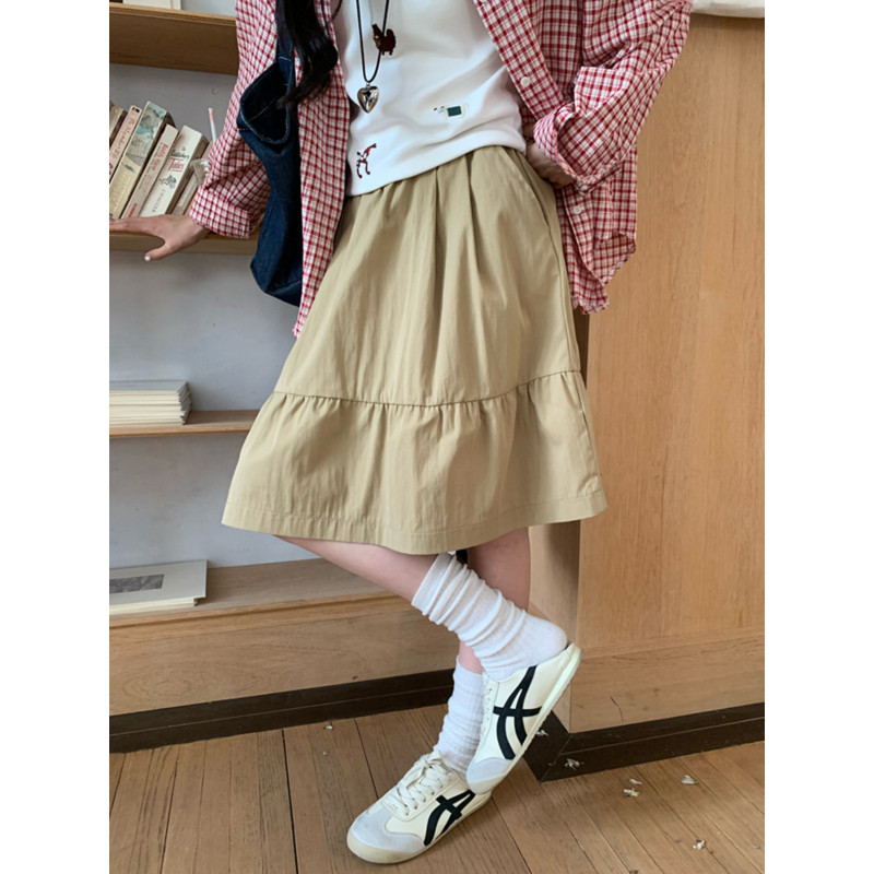 大码胖mm日系复古慵懒蓬蓬半身裙女2025夏季百搭高腰山本风A字裙