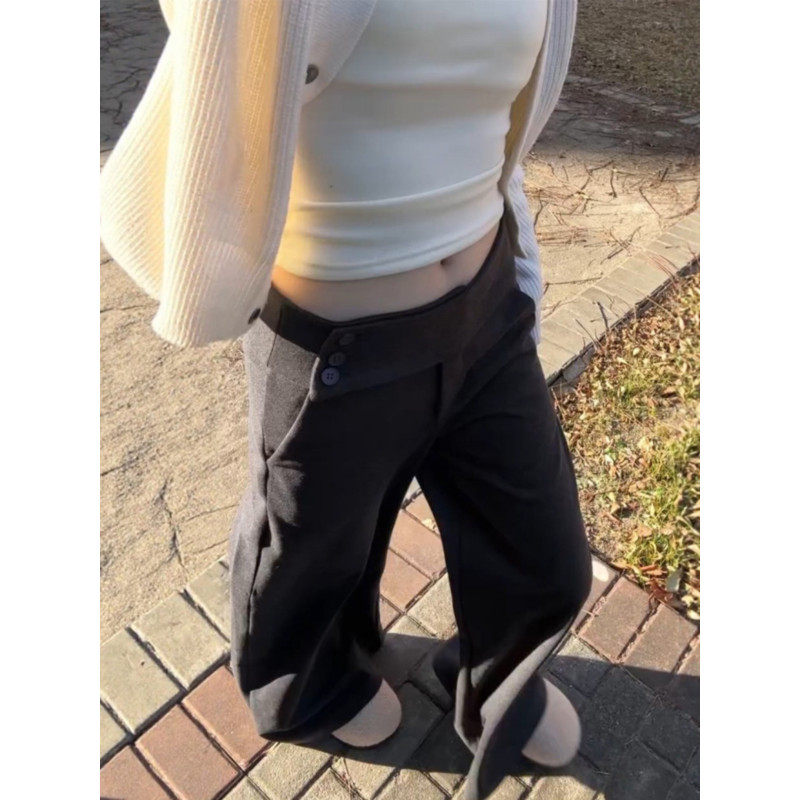 大码胖mm美式复古侧腰纽扣休闲阔腿裤女秋冬新款宽松垂感直筒长裤,女装/女士精品,大码裤装,淘宝优惠券,粉丝福利购,淘宝优惠卷