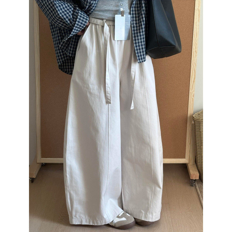 大码胖mm美式复古高腰绑带弯刀阔腿裤女春季松弛感宽松百搭休闲裤