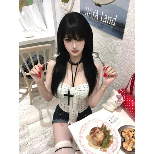 大码白色性感纯欲满印抹胸背心