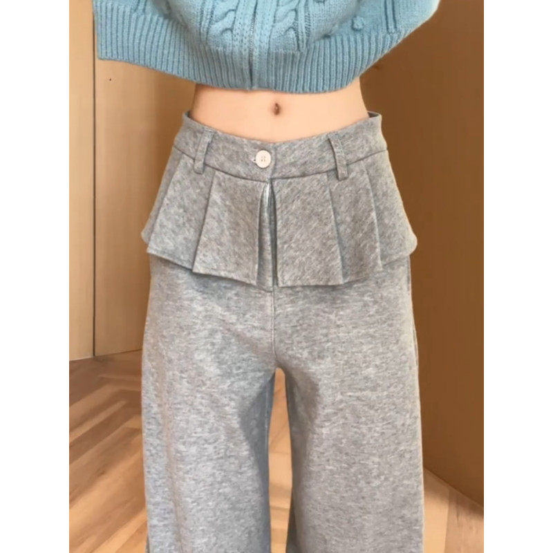 大码胖mm美式设计感百褶裙摆拼接休闲裤女秋冬宽松垂感百搭阔腿裤,女装/女士精品,大码裤装,淘宝优惠券,粉丝福利购,淘宝优惠卷