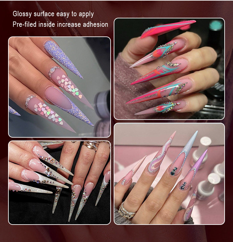 2024新美甲细狗甲片T型透明浅半贴c弧无痕延长免刻磨假指甲贴片