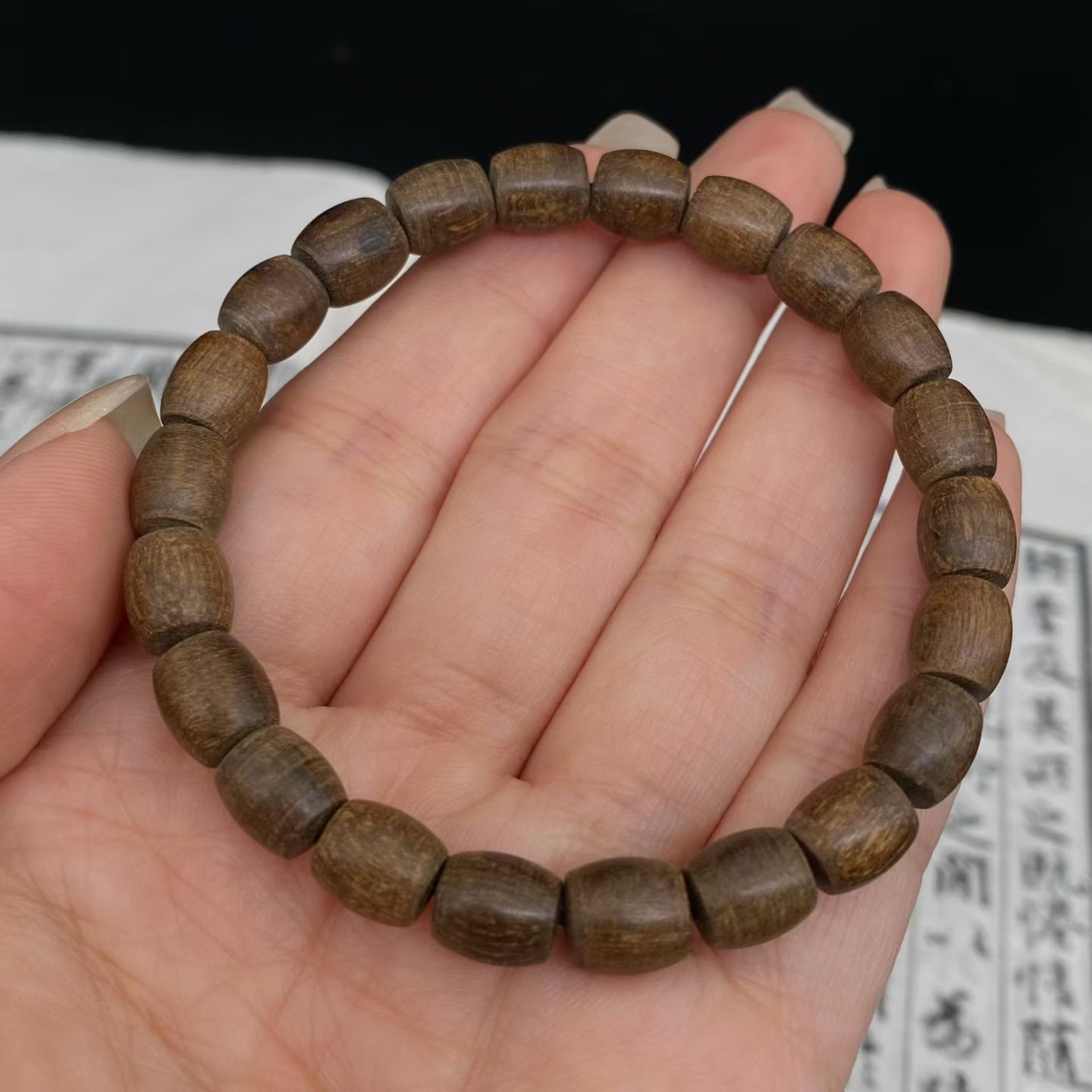 文莱土沉软丝沉水沉香天然手串桶珠单圈男女款九九分沉