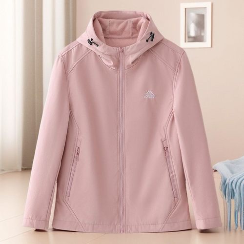 连帽短外套加薄绒款女休闲百搭防水防风软壳一体冲锋衣夹克