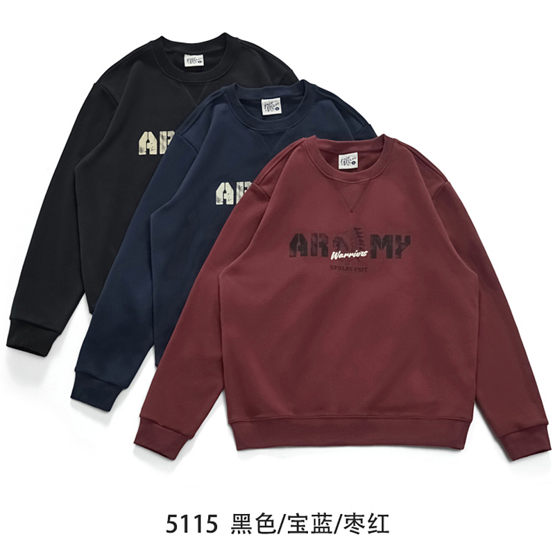 美式休闲！鱼鳞毛圈棉！春秋新款印第安印花男士圆领卫衣长袖T恤