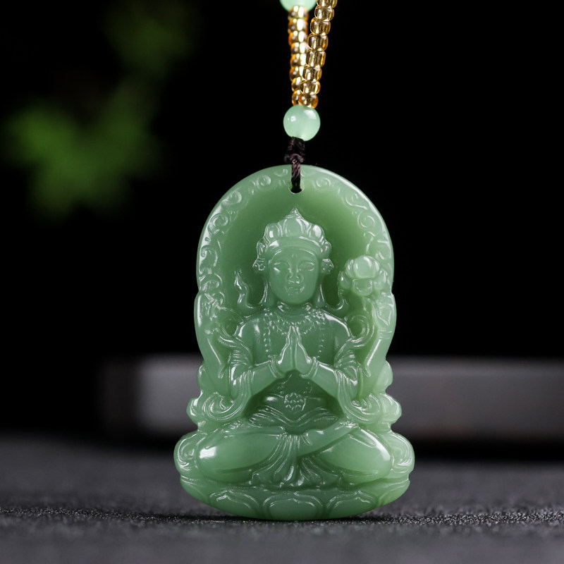 新疆和田玉青白玉观音菩萨吊坠天然男玉石双面坐观音挂件玉佩项链