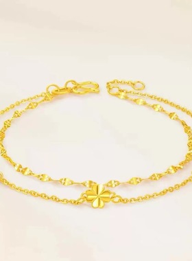 双线幸运四叶草手链轻奢高级感仿真镀金手串手饰生日礼物送女朋友