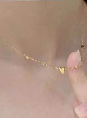 日系小甜心~MINI爱心精致项链18K合金细致百搭黄金锁骨链轻奢小众