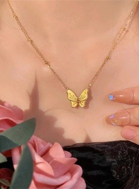 18K金蝴蝶花月佳期项链女款2025新款轻奢小众高级感锁骨链送礼物