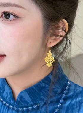 繁花似锦花朵耳环仿真黄金沙金桑花耳饰结婚三金订婚五金婚嫁耳钩
