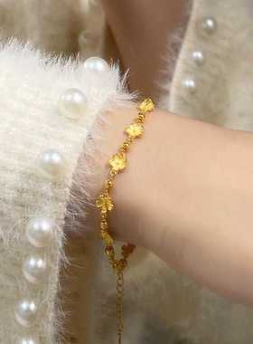 新款桃花朵朵中式婚嫁手串女999黄金色花丝繁花甜美气质手链送礼