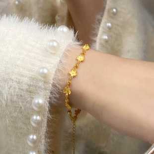 新款桃花朵朵中式婚嫁手串女999黄金色花丝繁花甜美气质手链送礼