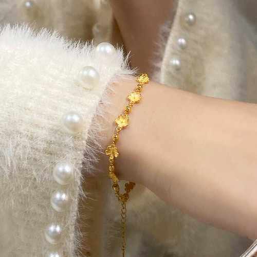 新款桃花朵朵中式婚嫁手串女999黄金色花丝繁花甜美气质手链送礼