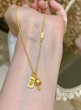 新中式18K足金平安铃算盘项链