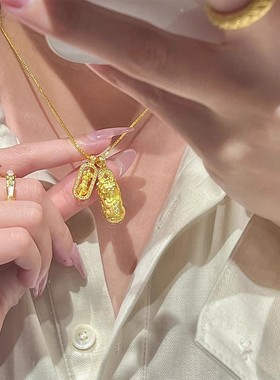 金色镶钻貔貅金刚杵锁骨链