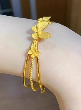 新款黄金色超仙三只蝴蝶手镯开口女轻奢级感精致气质甜美生日礼物