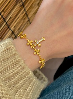 克罗金色十字架手链女