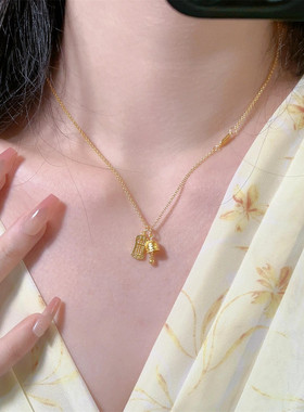 新中式18K足金平安铃算盘项链