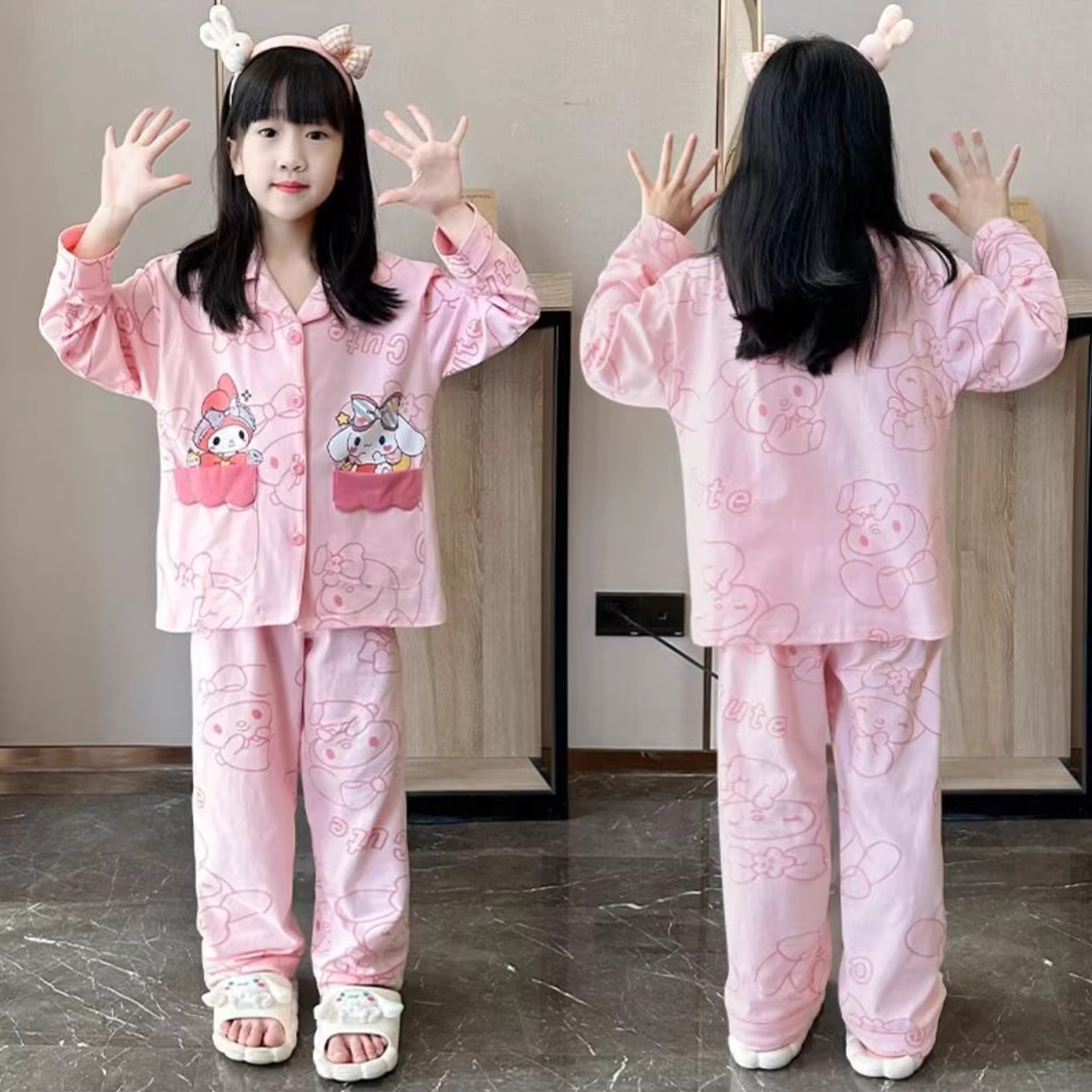 女童卡通春秋翻领睡衣