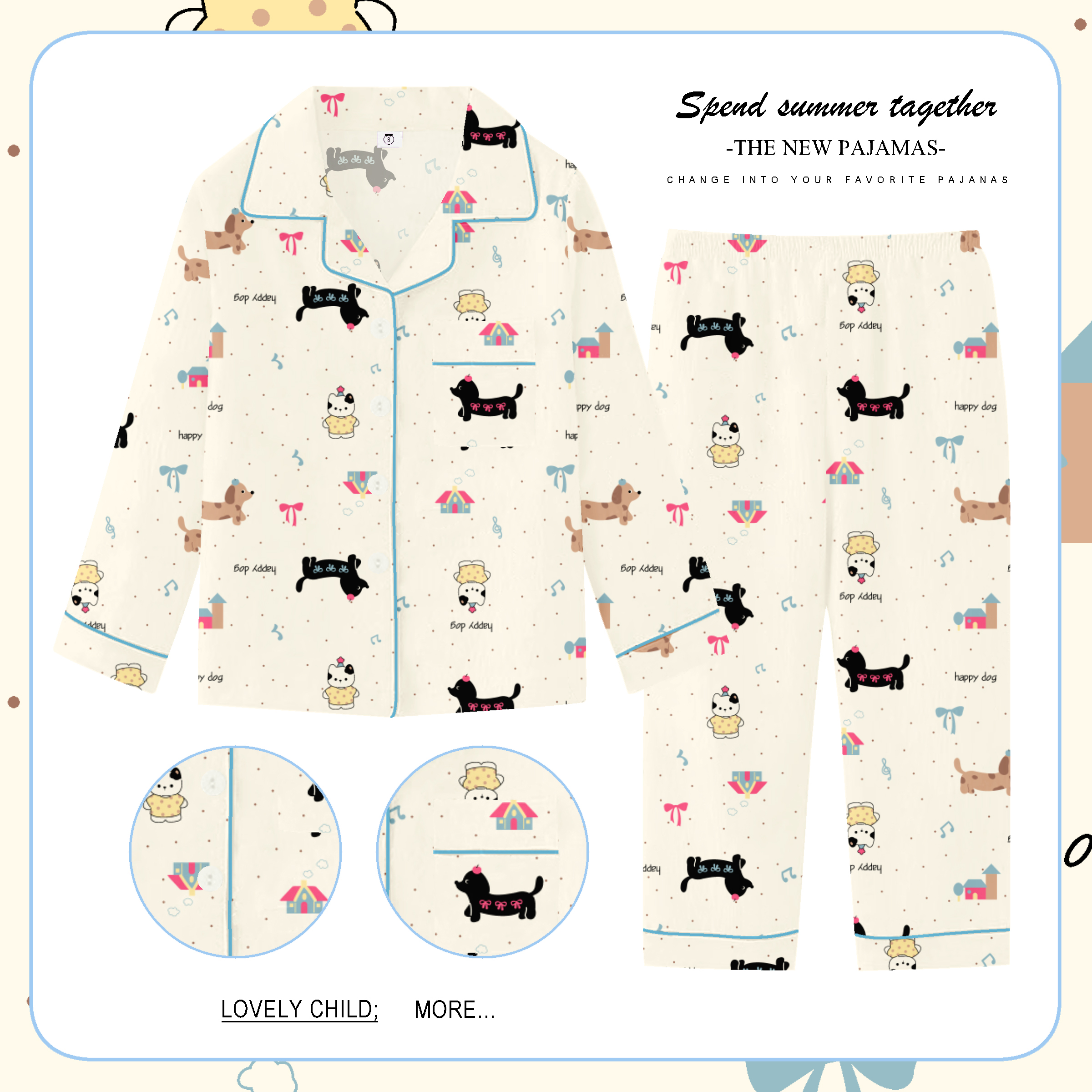 女童香肠狗云朵棉春秋睡衣