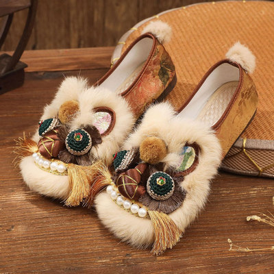 老北京布鞋女款绣花老虎头鞋