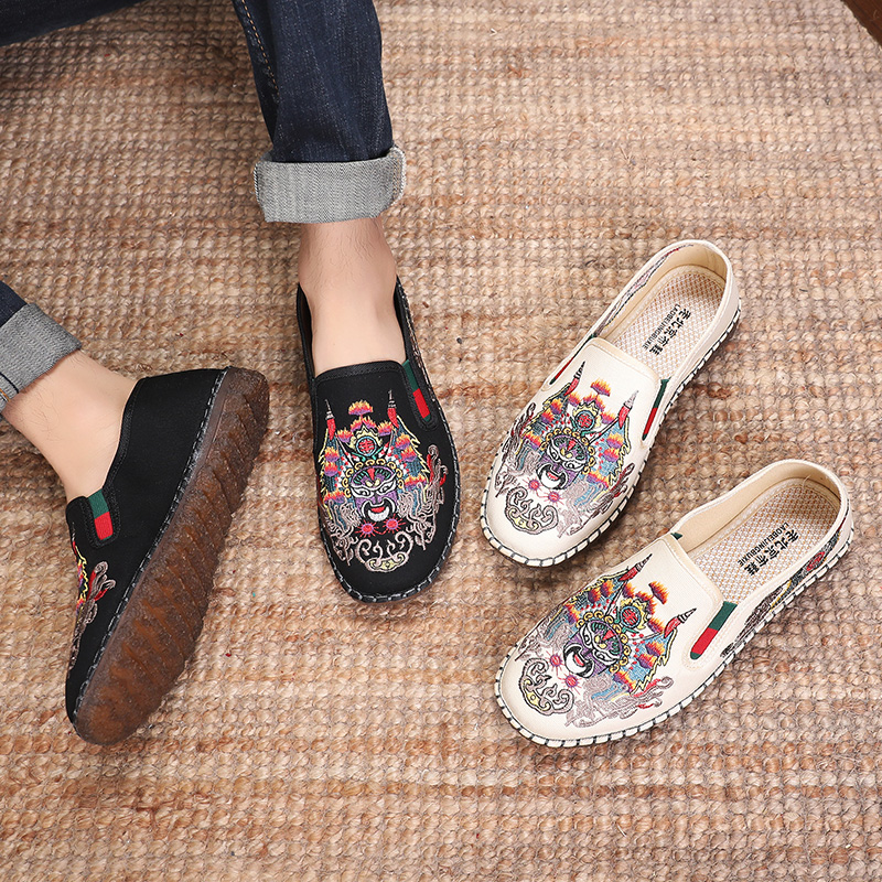 轻便透气亚麻刺绣潮鞋