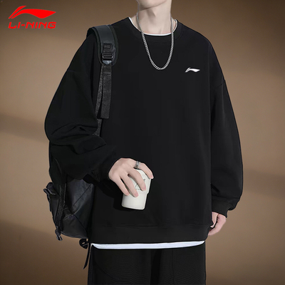 李宁男加绒加厚卫衣宽松冬季新款