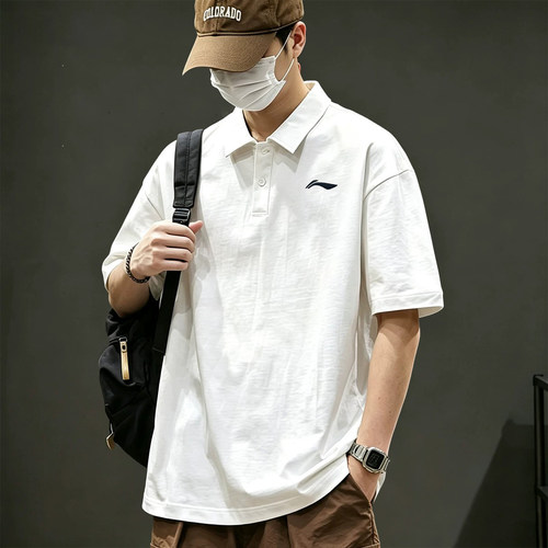 李宁POLO衫短袖2026夏季新款纯棉白色翻领上衣透气运动T恤