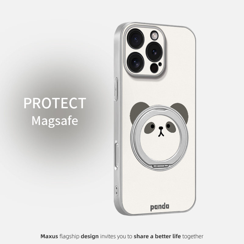 圆脸熊猫适用于苹果16pro手机壳华为mate70pro+新款卡通15pro磁吸支架14plus高级感13全包12pro防摔保护套