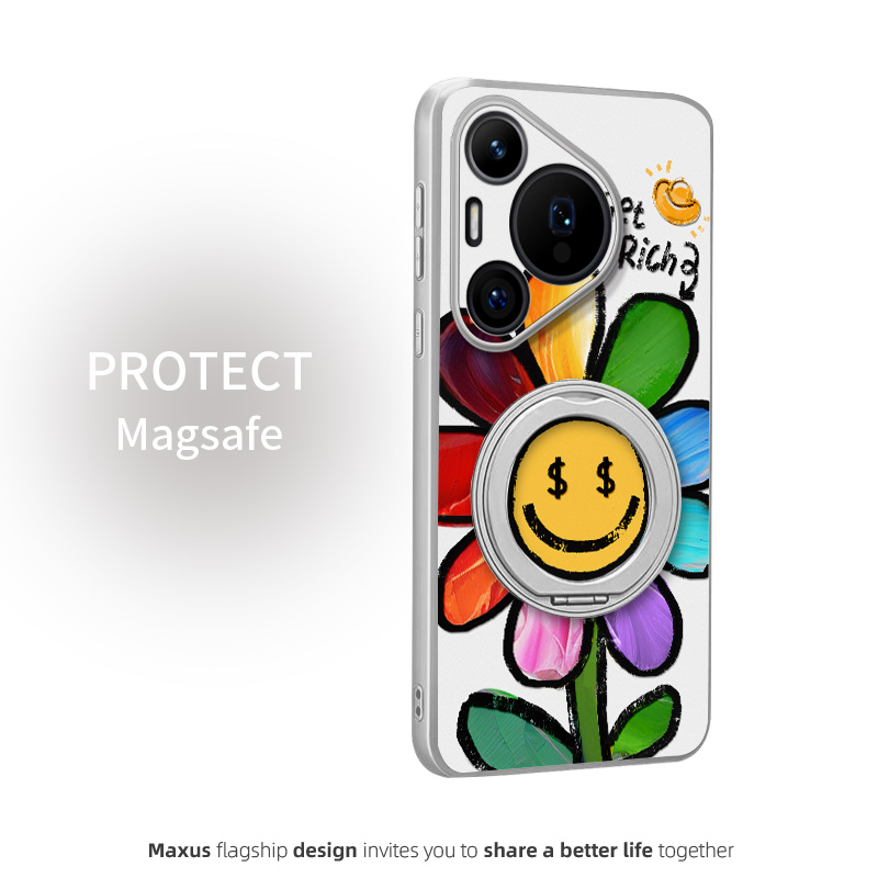 彩虹笑脸适用华为pura70手机壳pura70pro新款70pro+卡通p60高级Pro磁吸支点壳p50皮纹p40pro镜头全包防摔壳