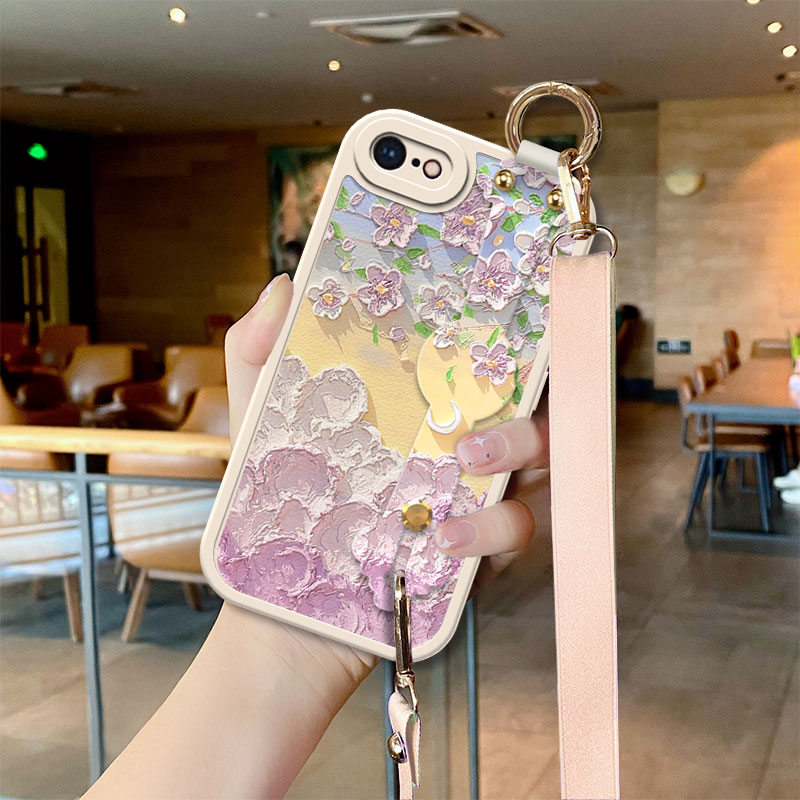 苹果6油画云上斜跨皮纹手机壳