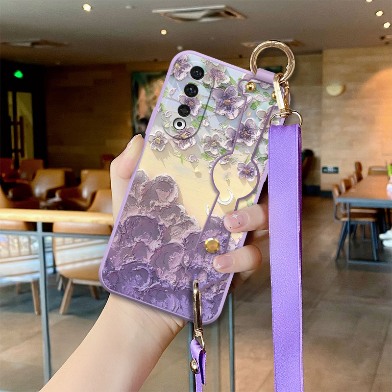 荣耀油画云上斜跨腕带硅胶手机壳