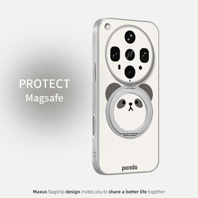 圆脸熊猫适用OPPOFindX8Ultra手机壳FindX9pro新款卡通FindX8高级FindX7磁吸支架皮纹支点全包防摔保护壳