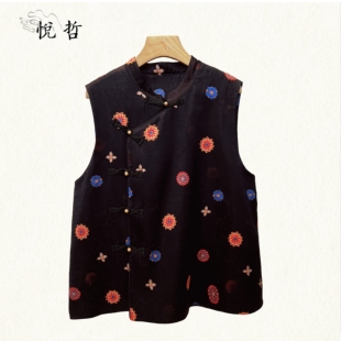 YUEZHE立领原创设计时尚马夹2025秋季国风宽松大码百搭无袖马甲