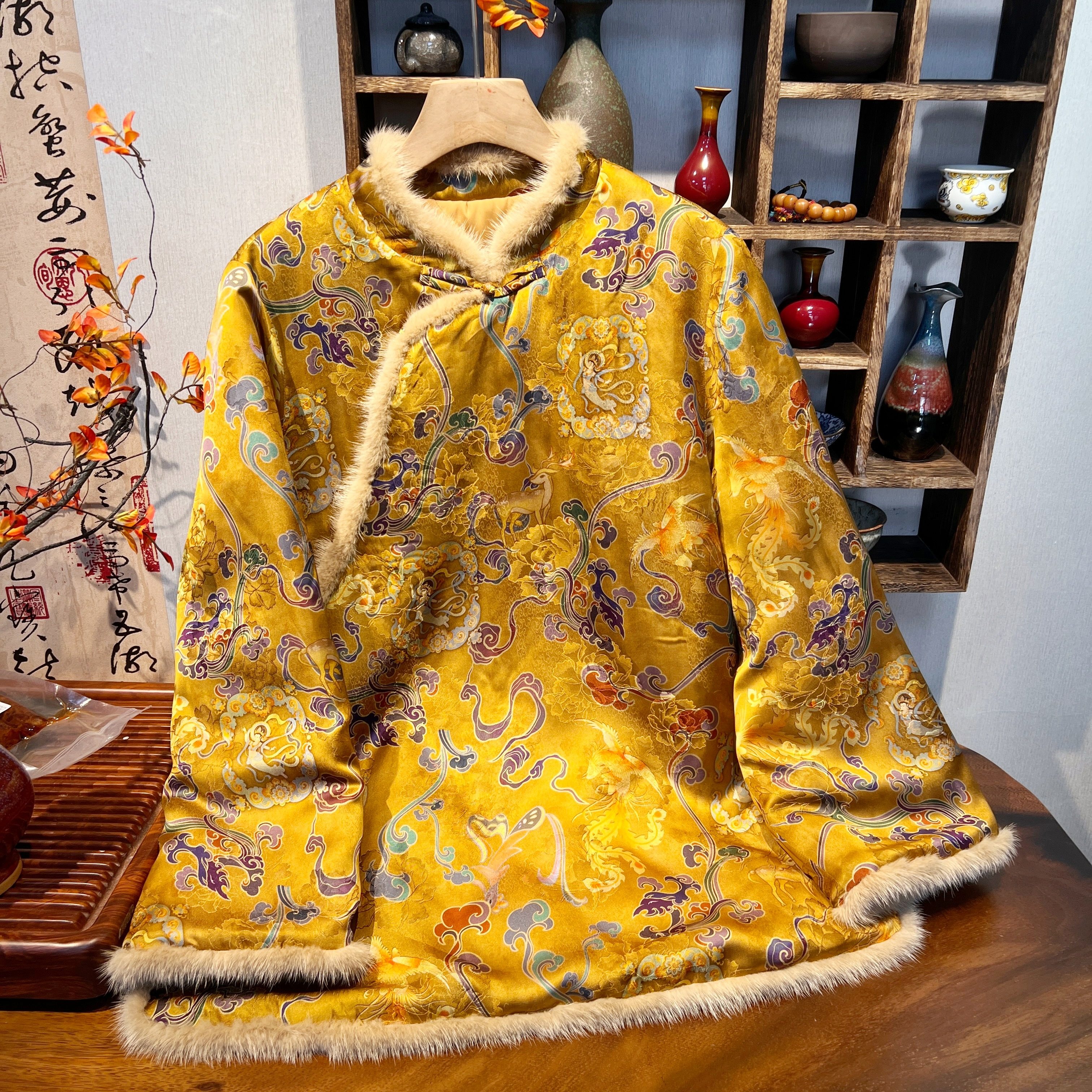 水貂毛新中式中国风提花加棉棉服加厚女上衣2025冬季厚款保暖外套