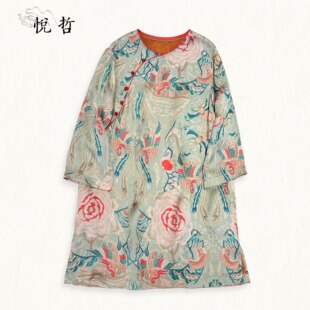 YUEZHE 凤尾花扎染中式旗袍2025新中式显瘦气质夏季百搭新款上衣