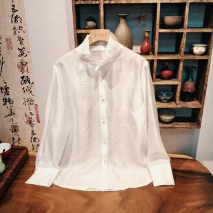 YUEZHE2026春季薄款气质国风提花女士长袖衬衣中式时尚百搭上衣
