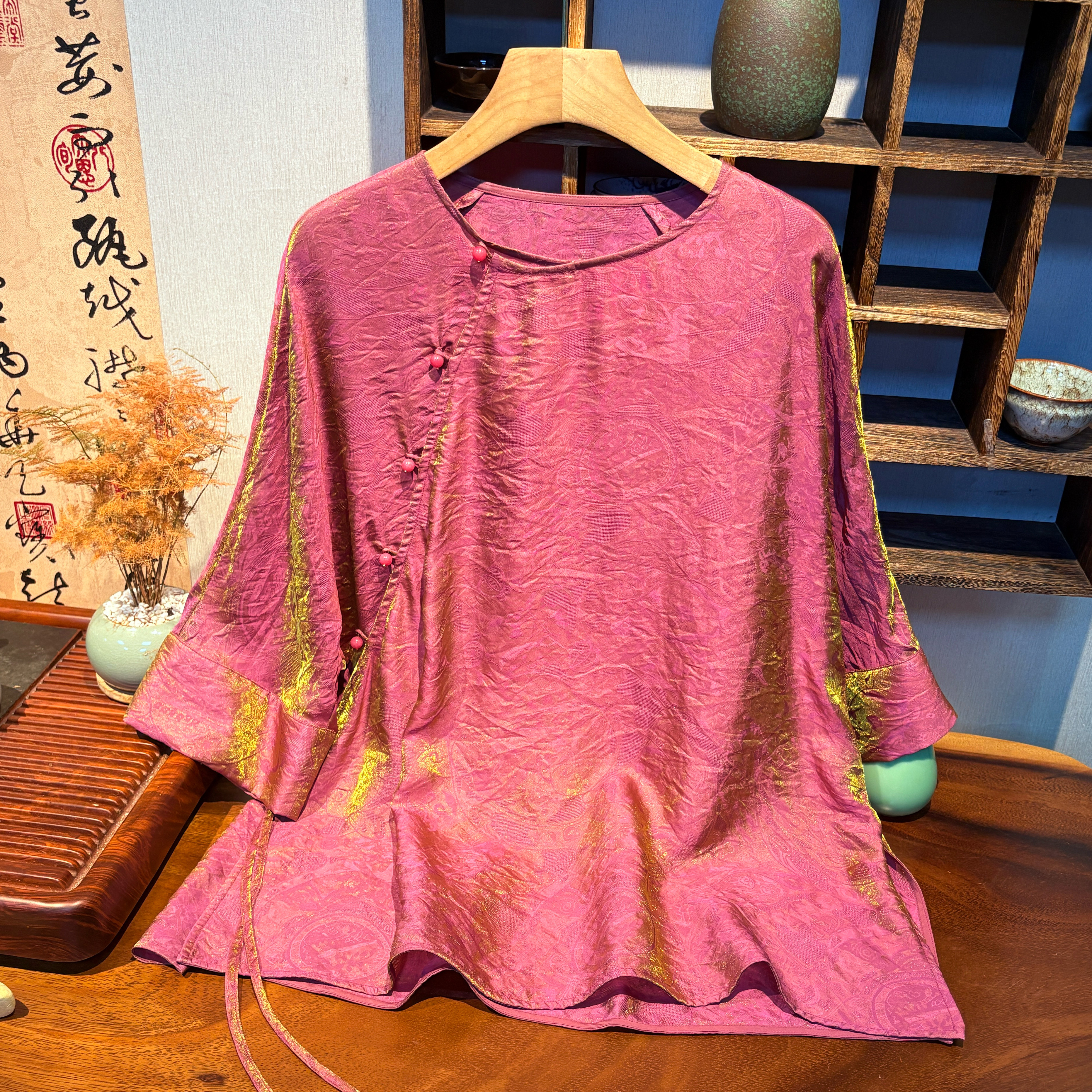 YUEZHE 时尚薄款宽松国风上衣2025新中式夏季复古短款圆领太太服