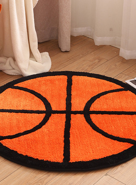 家用橙色圆形足球电脑椅地垫地毯简约吊篮脚垫子客厅卧室床边地垫
