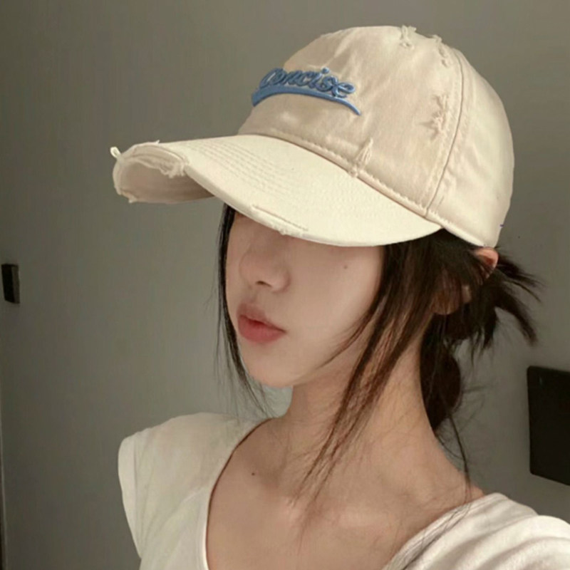 棒球帽子女2025新款时尚潮流夏季宽帽檐破洞韩版百搭大头围鸭舌帽