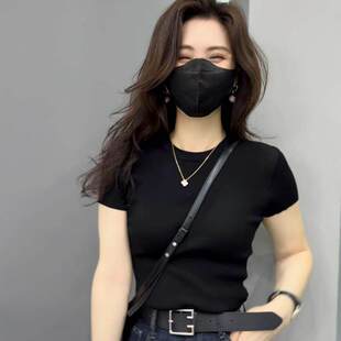 高级感黑色修身显瘦洋气上衣女款2026新款夏季流行爆款短袖t恤潮
