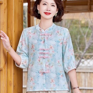 2025夏季新款妈妈装新中式国风俩件套洋气高贵亚麻棉麻时尚套装女