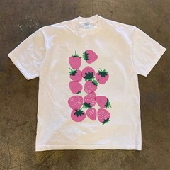 I love strawberries港风男女情侣款小众设计短袖T恤百搭宽松上衣