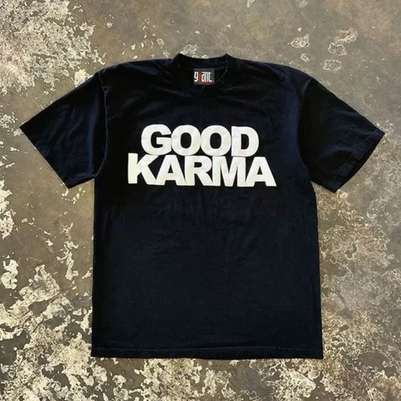 Good Karma 因果报应美式复古字母男女情侣宽松设计感小众短袖t恤