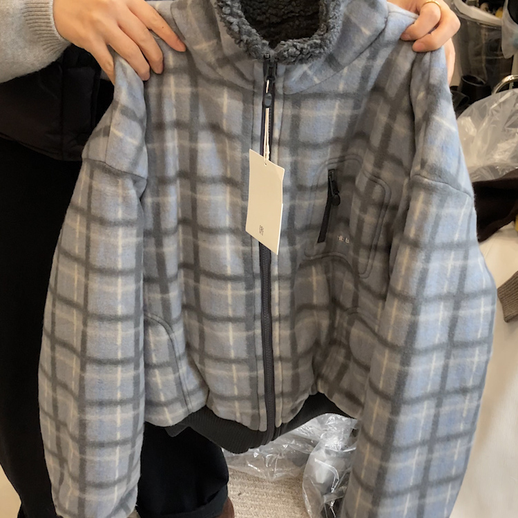 美式复古学院风~日杂感格纹保暖外套女秋冬拉链夹克时尚人气上衣
