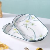 1只水仙花釉下彩12英寸30厘米大鱼盘蒸鱼盘烤鱼盘子陶瓷家用