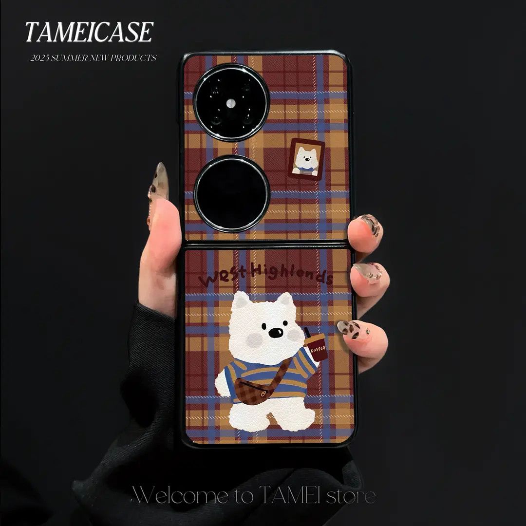 咖啡西高地羊皮适用华为pocket2手机壳FINDN3FLIP折叠屏pockets