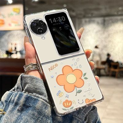 橙色花朵适用于新款oppofindn3flip手机壳透明findn2防摔折叠flip